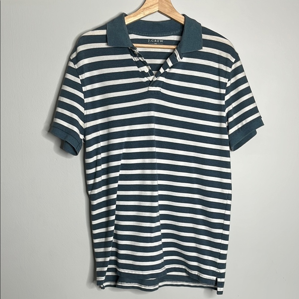 J. Crew Men's Striped Polo Shirt - Blue and White